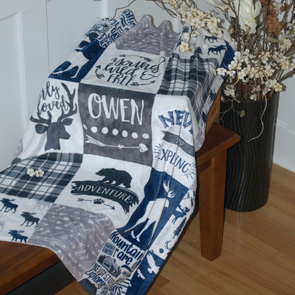 Personalized Woodland Moose and Deer Baby Blanket